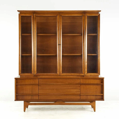 Young Manufacturing Mid Century Walnut Curved Buffet and Hutch Cover