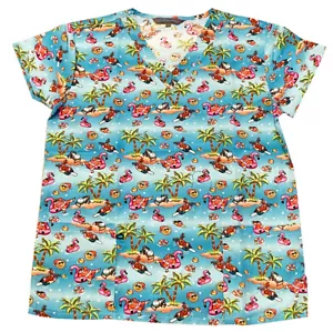Women Christmas Ultra Soft Medical Nursing Scrub Tops Jingle on the Bath Blue L - Picture 1 of 2