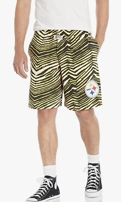 Zubaz Pittsburgh Steelers NFL Mens Classic Zebra Print Shorts w/Team Logo NEW LG - Image 1 of 4