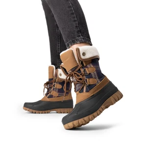 Women Lace Up Snow Boots Mid Calf Warm Warm Insulated Winter Duck Boots - Picture 1 of 16
