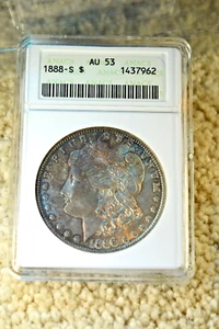1888-S MORGAN DOLLAR ANACS CERTIFIED AU--53 SUPERIOR TONED KEY DATE DOLLAR!  #88 - Picture 1 of 5