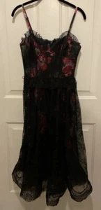 Vintage Pearl Georgina Chapman of Marchesa Dress Size 6 Lace Floral Black - Picture 1 of 6