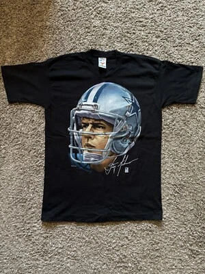Винтажная графическая рубашка 94 Troy Aikman Dallas Cowboys NFL Artex с большим лицом голова США L - Изображение 1 из 4