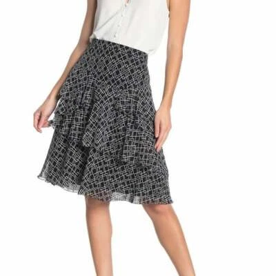 Talla 6 NUEVO CON ETIQUETAS JOIE Blissany Falda Midi Negra Floral Seda con Volantes SEDA $298 Foto 1 de 4