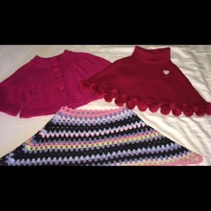 Lot of 3 EUC Capelet Panchos Gymboree Crochet & XhIlaration Pink & Red Girls 7-8 - Picture 1 of 4