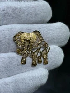 14k Oro Amarillo Macizo Elefante Filigrana Diseño Vintage Broche 4.1 Gr Regalo - Imagen 1 de 15