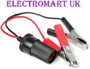 12V VOLT CAR POWER LEAD CABLE GIGAR LIGHTER SOCKET TO BATTERY CROCODILE CLIPS - Picture 1 of 1