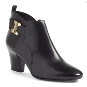 Tory Burch Black Leather Gemini Link Heeled Ankle Bootie Size 10.5 - Picture 1 of 10