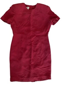 Vintage Ann Taylor Women Silk Dress Sz 8 Red 90s Short Sleeve Button Back - Foto 1 di 10