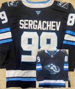 Camiseta deportiva de hockey Mikhail Sergachev firmada con autógrafo automática Utah Mammoth GTP TPA - Imagen 1 de 3