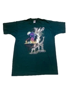 Camiseta verde vintage años 90 jirafas en África talla XL - Imagen 1 de 5