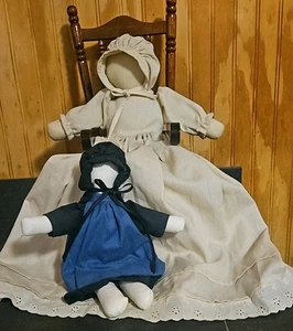 2 Mom Girl Plain Folks Amish Cloth RagDoll Doll Faceless Country Granny Bonnet - Picture 1 of 12
