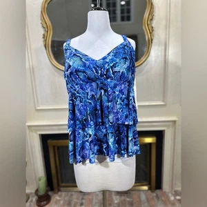 Trimshaper Women’s Plus Size 22W Blue Snake Print Tiered Tankini Swim Top NWT - Picture 1 of 12