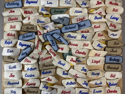 #10 WHOLESALE Vtg Lot 100 1970s Embroidered Cloth Name Uniform Patches - Image 1 of 4