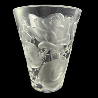 Jarrón rosa grande de 9,5" vintage de cristal esmerilado firmado Lalique Francia Ispahan Foto 1 de 4
