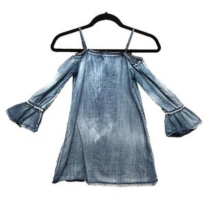 Flowers By Zoe Cotton Linen Flare Sleeve Mini Dress Girls Medium Retro Boho - Picture 1 of 10