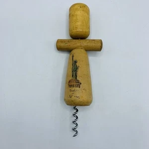 Statue Of Liberty Wooden Double Twist Corkscrew Bottle Opener Vintage - Picture 1 of 11
