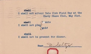 YALE UNIVERSITY CLUB FIELD DAY CHEVY CHASE CLUB CA. 1930 D. SELTZER NOT COMING - Picture 1 of 2