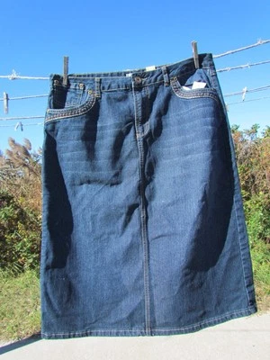 NUEVO CON ETIQUETAS 16 Falda Vaquera Vestido Granero Azul Jeans Recto Lápiz Clásico Sexy Abertura Trasera Foto 1 de 4