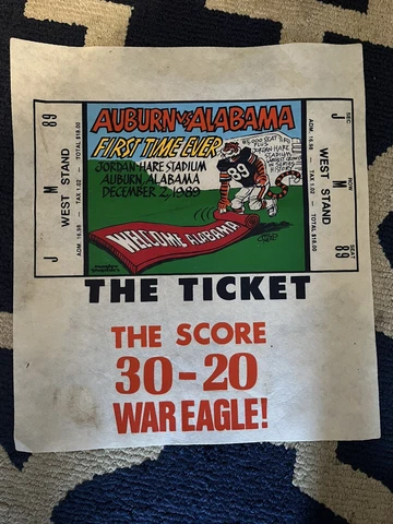 1989 Alabama vs Auburn Football 18" X 16" 1ST Time in Jordan Hare / FELT POSTER Cover