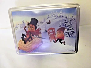"Trineo de lata vacío Mr. Peanut en una cáscara de maní escena de nieve 8x6x2 1/2" - Imagen 1 de 4