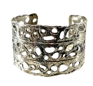 Vintage Sterlingsilber oder PAZ durchbrochene Löcher Manschette Armband - Bild 1 von 13