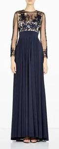 Catherine Deane Siri Embroidered Tulle Blue Long Sleeved Gown Sz 10 Silk Lining - Picture 1 of 9