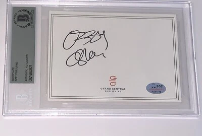 Tarjeta índice de corte firmada por Ozzy Osbourne Black Sabbath autografiada Beckett losa Foto 1 de 4