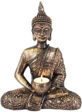 LARGE MEDITATING THAI BUDDHA STATUE TEALIGHT HOLDER BRONZE GOLD COLOUR ORNAMENT
