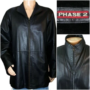 Vintage PHASE 2 Men's L Large Black Full Zip Leather Jacket with Zip Out Liner - Picture 1 of 12