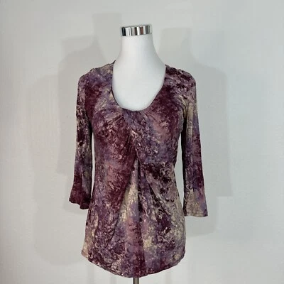 Blusa Lizwear Top Mujer S Floral Rosa Púrpura Manga 3/4 Elastizada Carrera Foto 1 de 4