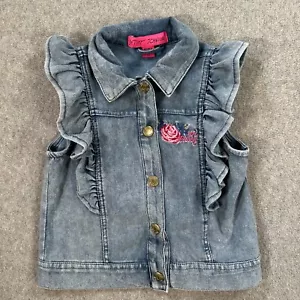 Betsey Johnson Embroidered Snap Ruffle Vest Girls 2T Rose Blue Top - Picture 1 of 8