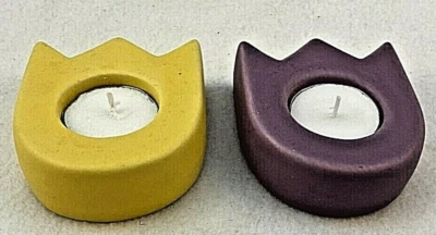 Juego de 2 soportes votivos de flores de primavera de tulipán de cerámica decoración de Pascua amarillo púrpura Foto 1 de 3