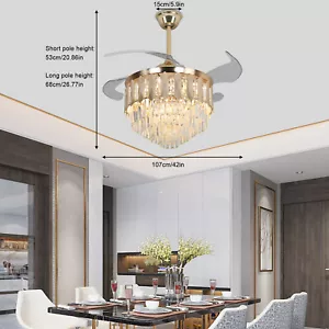 42" 6 Speed Ceiling Fan with Light LED Crystal Chandelier LED Light with Remote - Picture 1 of 19