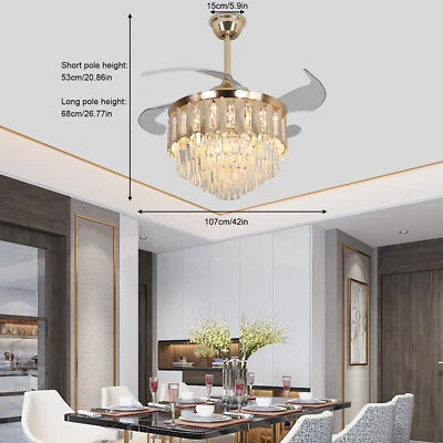 42" 6 Speed Ceiling Fan with Light LED Crystal Chandelier LED Light with Remote - Image 1 of 4