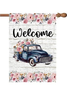 Surfapans Frühling Haus Flagge 48 "x 28" großer LKW mit Blumen - Bild 1 von 6