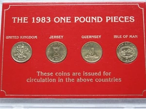1983 The One Pound Pieces 4 coin set UK Jersey Guernsey and Isle of Man UNC - Picture 1 of 6