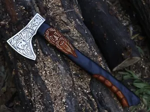 Ascia vichinga lama acciaio al carbonio bellissima ascia Tomahawk fatta a mano con L/guainaBL-4735 - Foto 1 di 23