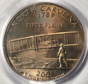 2001 PCGS MS64 Elliptical Clip North Carolina Quarter Mint Error Rainbow Toned - Picture 1 of 4