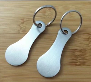 2x Edelstahl Einkaufswagenlöser Schlüsselanhänger Einkaufswagenchip abziehbar - Bild 1 von 3