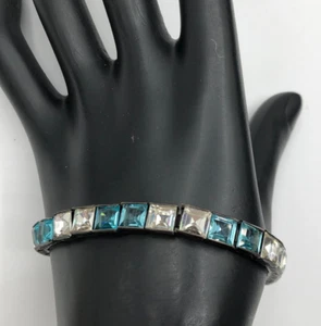 DIAMONBAR Art Deco Paste Strass Sterling Silber Tennis Armband geätzt LESEN - Bild 1 von 8