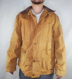 Chaqueta de trabajo forrada con manta de lona caqui paredes exteriores vintage años 90 XL USADA EN EXCELENTE ESTADO - Imagen 1 de 7