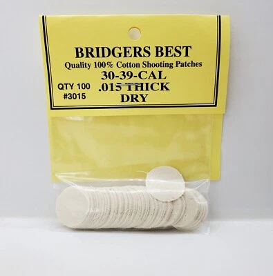 Bridgers Best Shooting Patches 100% Woven Cotton .30-.39 Cal .015" Muzzleloader