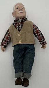 Country Decor Gentleman Grandpa Doll Plaid Shirt Vest Bisque Head 16" - Picture 1 of 11