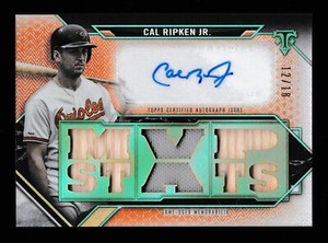 2021 Topps Triple Threads Cal Ripken Jr Autographed Relics Jersey Bat Amber #/18