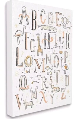 Tabla alfabeta de animales infantiles Stupell Industries naranja suave blanco, diseñada... Foto 1 de 3
