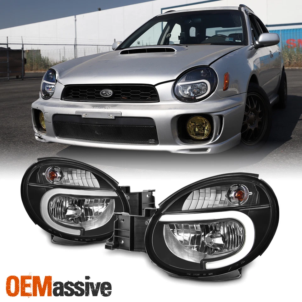 Fits 2002-2003 Subaru Impreza Outback RS TS WRX DRL LED Strip Black Headlights - Imagem 1 de 4