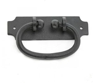 Renovators Supply Cabinet Pulls 5.25 in Black Wrought Iron Ring Drawer Pulls - Picture 1 of 5