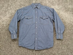 KEY Denim Shirt Men's Large Regular Blue Pearl Snap Long Sleeve Western Cotton - Picture 1 of 11