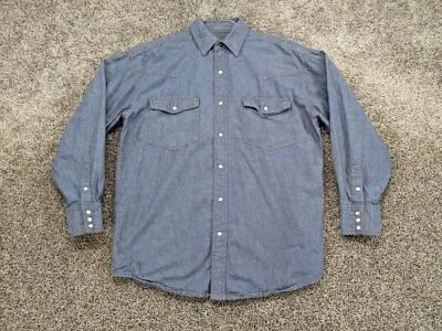 KEY Denim Shirt Men's Large Regular Blue Pearl Snap Long Sleeve Western Cotton - Image 1 of 4